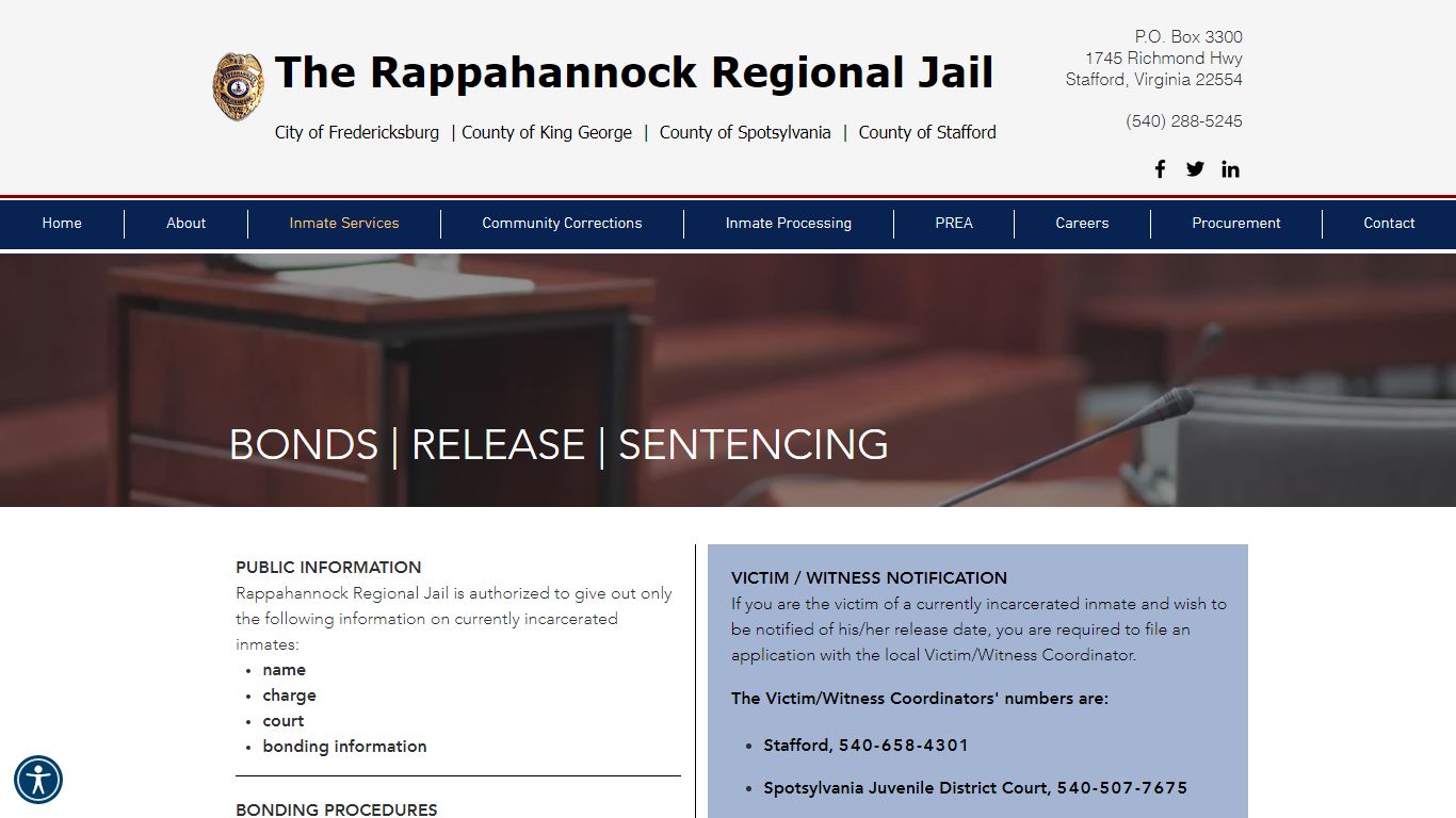 Rappahannock Regional Jail | Bonds, Release, Sentencing